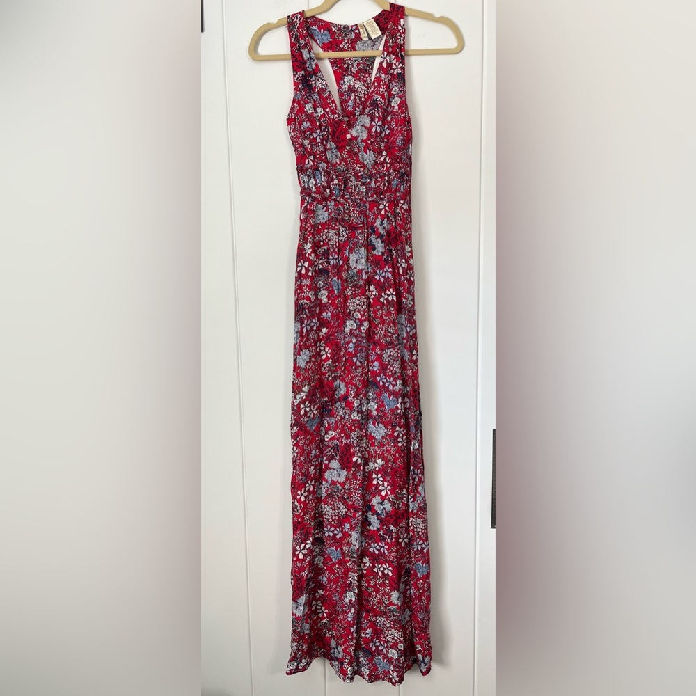 Japna Red and Blue Floral Maxi Dress
